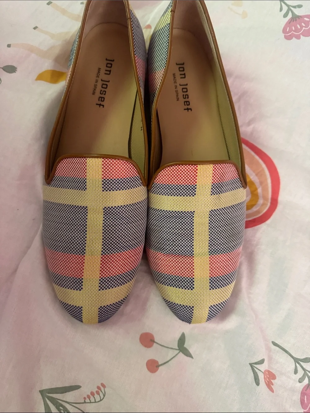 Jon Josef Pastel Plaid Slip-On Flats - Pink, Yellow & Gray